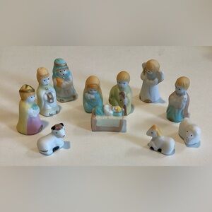 Vintage Miniature Boxed Hermitage Pottery Nativity Set Hand Painted Porc…